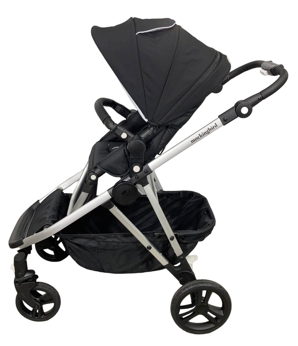 secondhand Mockingbird Single to Double Stroller, 2022, Silver with Black Leather, Watercolor Drops, Black