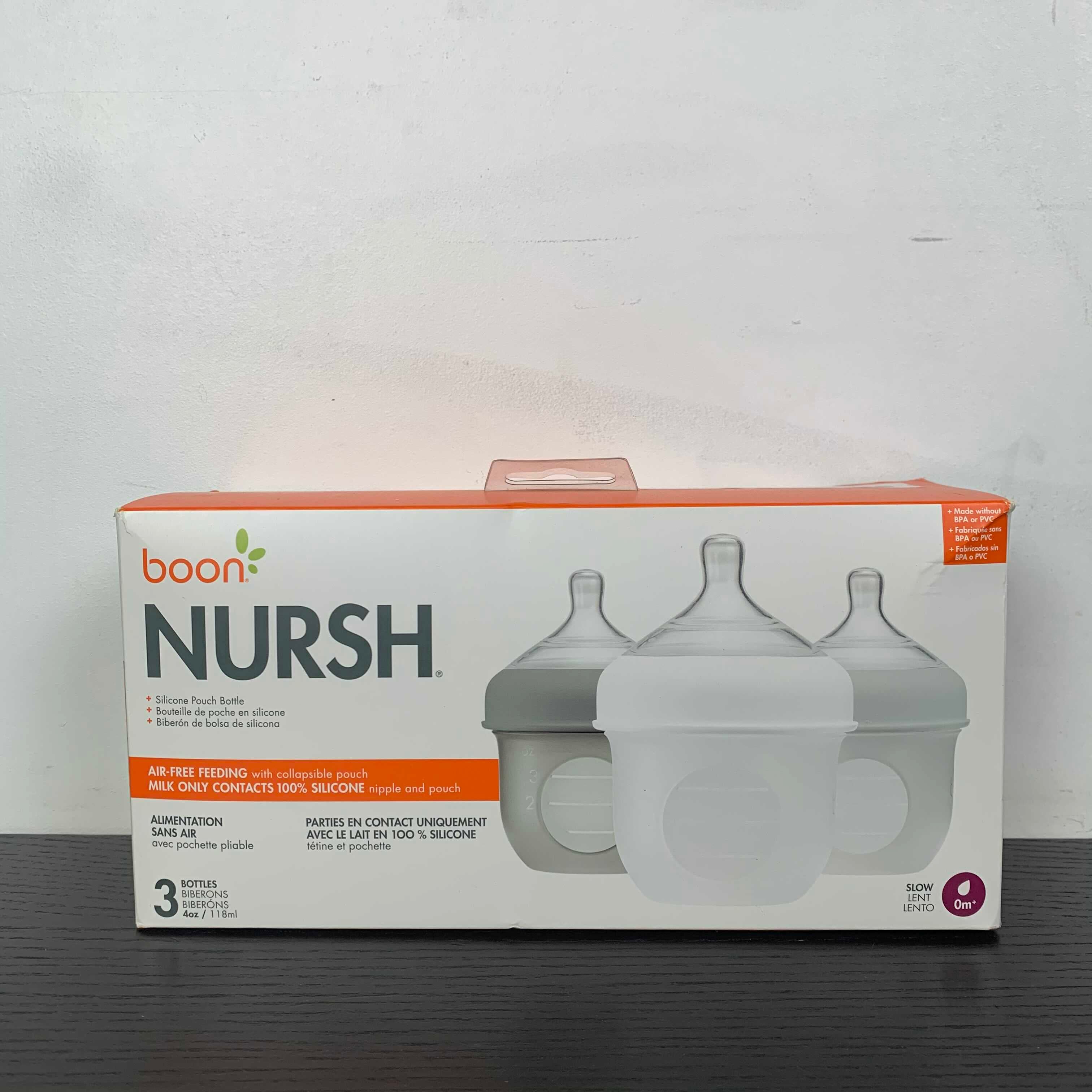 Boon NURSH Silicone Pouch Bottles - Gray, 4oz