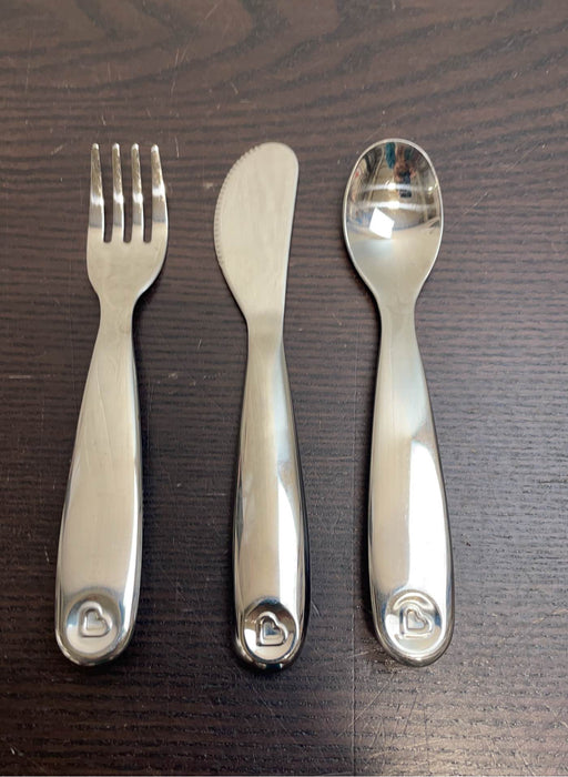 used Munchkin Polish Stainless Steel Toddler Fork, Knife & Spoon Set