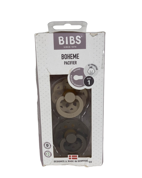 used BIBS Boheme Natural Rubber Pacifier 2 Pack, Size 1 (0-6m), Vanilla/Dark Oak