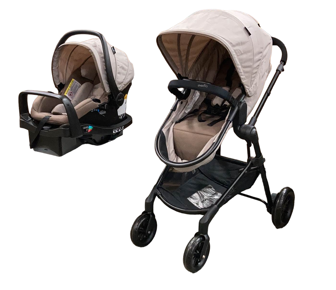 evenflo stroller with ride board Evenflo Pivot Modular Travel System Stroller, 2023, Sandstone