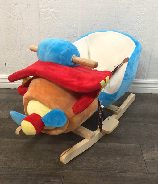 used Qaba Kids Plush Ride On Rocking Horse Airplane Chair With Nursery Rhyme Sounds