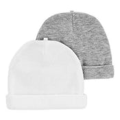 used Carter's Infant Caps, 2 Pack, 0-3 Months Grey/White