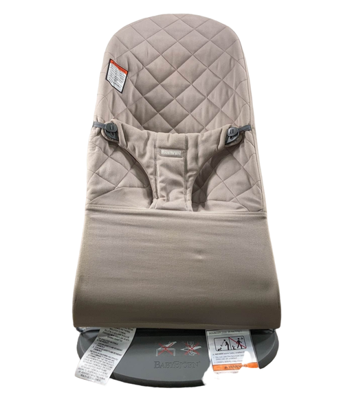 used BabyBjorn Bouncer Bliss, Black Frame, Sand Gray Cotton Classic Quilt