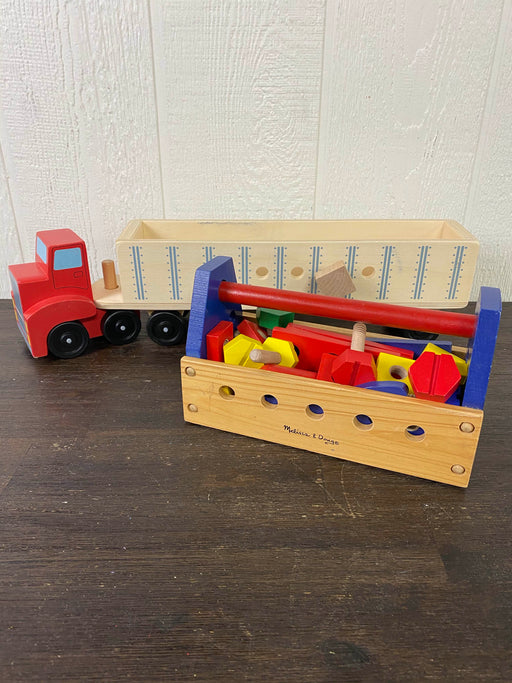 Melissa & Doug Take-Along Tool Kit Wooden Toy And Big Rig Building Set