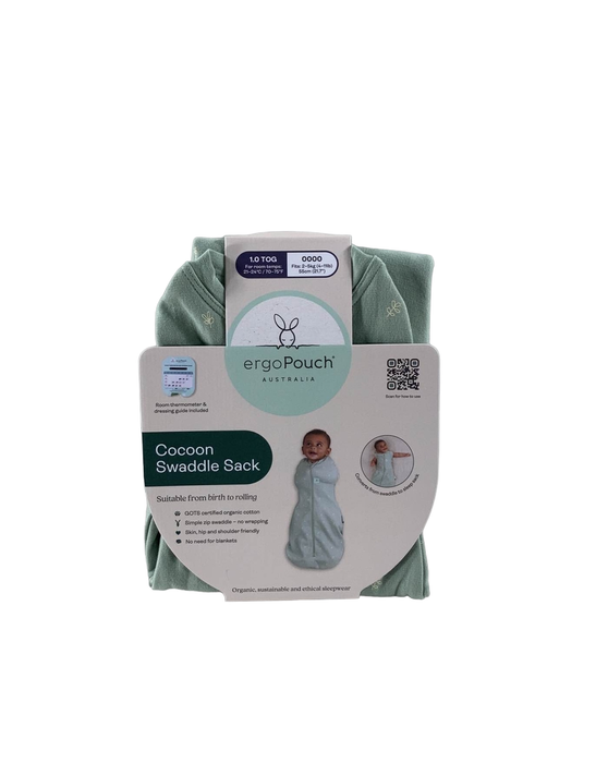 used ErgoPouch Cocoon Swaddle Bag, 1.0 TOG, Sage, 0000