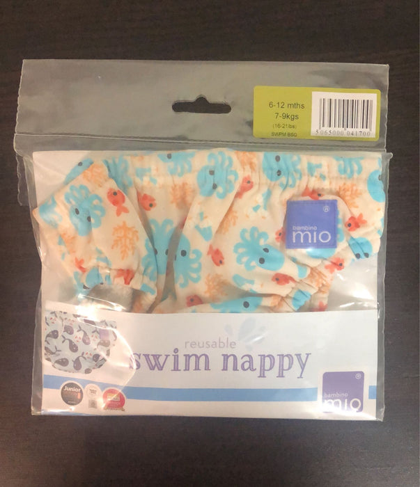 used Bambino Mio Swim Nappy, 6-12 Month Blue Squid