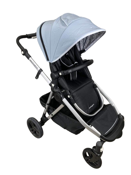 used Mockingbird Single to Double Stroller, 2023, Silver with Black Leather, Windowpane, Sky