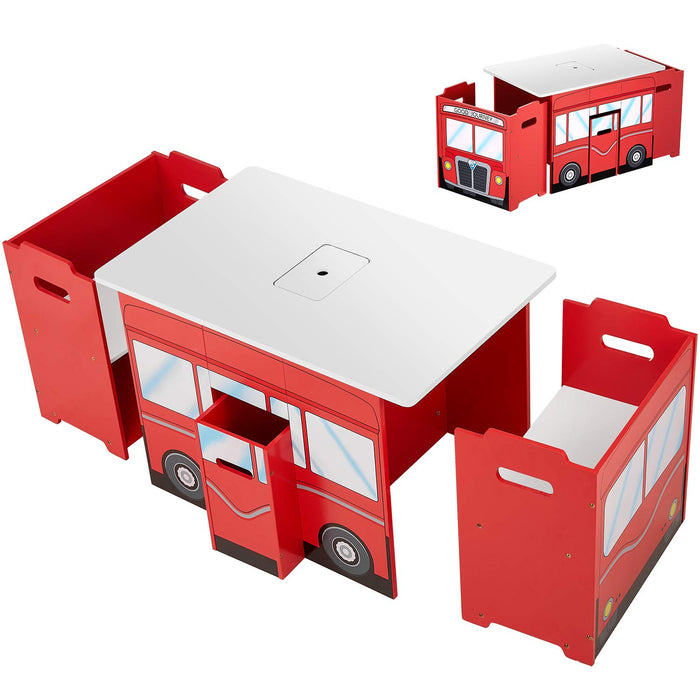 Kealive Fire Truck Kids Table And Chairs Set