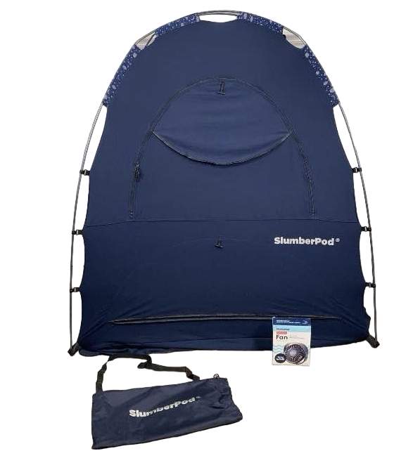 used SlumberPod 3.0 Sleep Canopy with Fan, Navy with Night Sky Accents