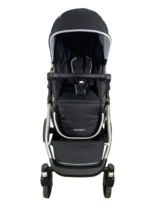 secondhand Mockingbird Single to Double Stroller, 2023, Silver with Black Leather, Watercolor Drops, Black