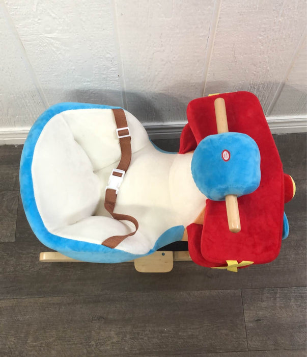 Qaba Kids Plush Ride On Rocking Horse Airplane Chair With Nursery Rhyme Sounds