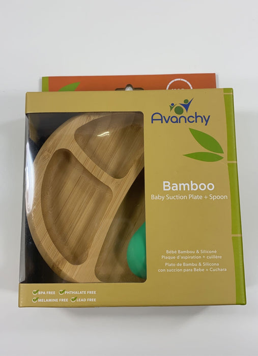 used Avanchy Bamboo Plate and Spoon Set, Green