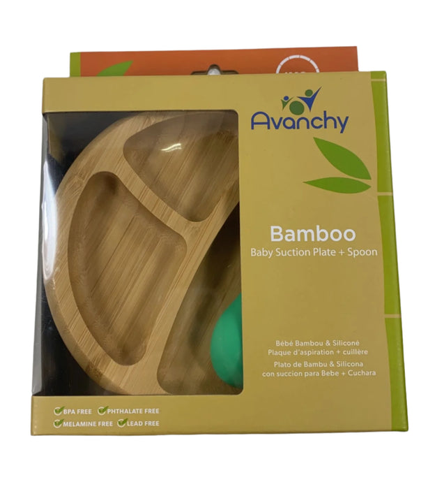 used Avanchy Bamboo Plate and Spoon Set, Green