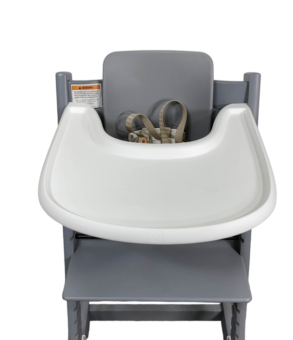 secondhand Stokke Tripp Trapp High Chair with Baby Set and Tray, Storm Grey, White