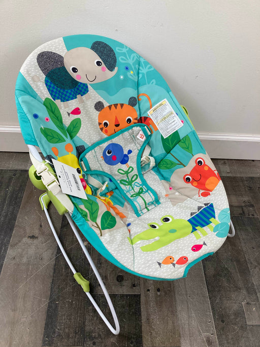 secondhand Bright Starts Vibrating Bouncer, Zig Zag Zebra