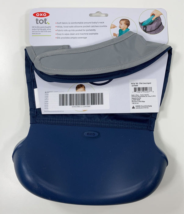 secondhand OXO Tot Roll Up Bibs, 2 Pack, Navy and Gray