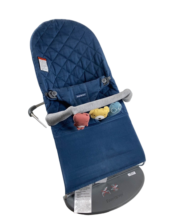 used BabyBjorn Bouncer Bliss, Dark Gray Frame, Midnight Blue Cotton Classic Quilt