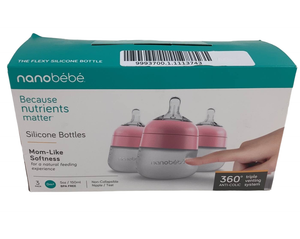 Nanobebe Flexy Silicone Baby Bottles, Anti-Colic, Natural Feel,  Non-Collapsing Nipple, Non-Tip Stable Base, Easy to Clean - 3-Pack, Teal, 9  oz