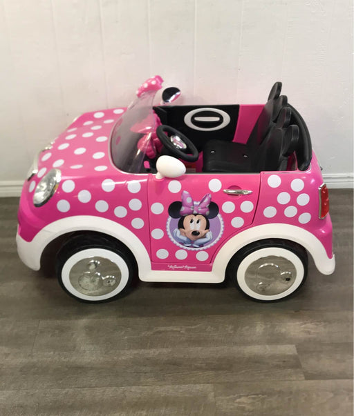 used Kid Trax Disney Minnie Mouse Hot Rod Coupe Ride-On Toy, 12V