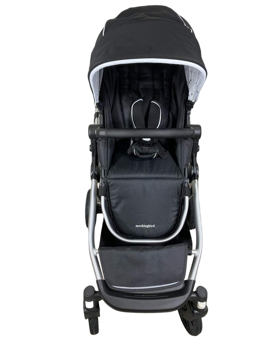 secondhand Mockingbird Single to Double Stroller, 2023, Silver with Black Leather, Watercolor Drops, Black