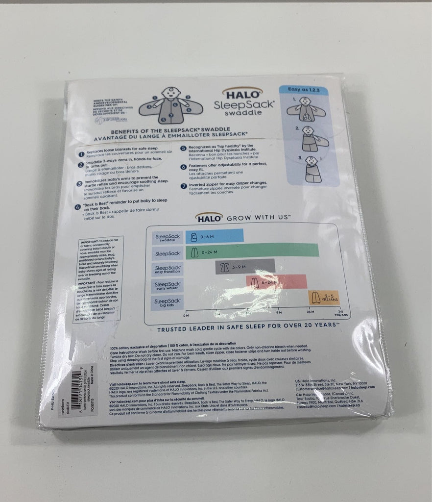 Halo SleepSack Swaddle, Newborn, White Lamb Scribble