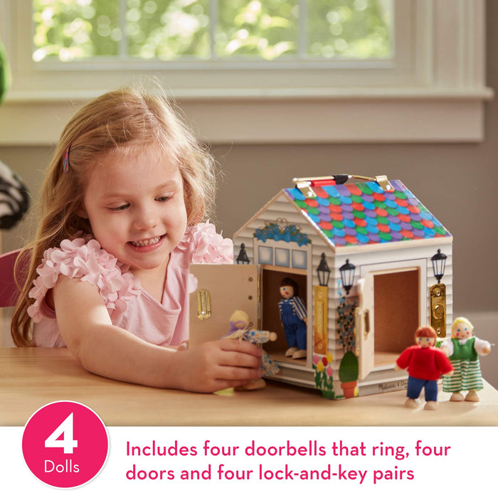 used Melissa & Doug Take-Along Wooden Doorbell Dollhouse