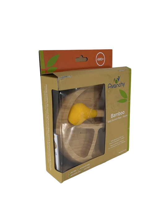 secondhand Avanchy Bamboo Suction Baby Plate and Spoon, Yellow