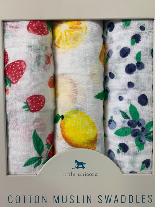 secondhand Little Unicorn Cotton Muslin Swaddles 3 Pack, Berry Lemonade