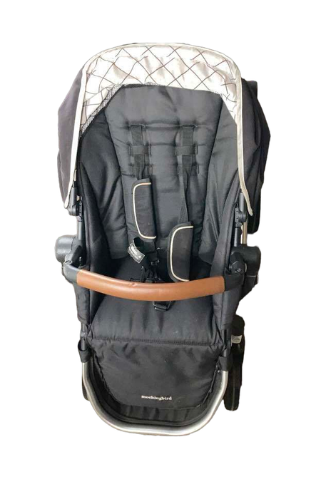 Mockingbird Double Stroller, Black, 2020, Windowpane, Silver with Brown Leather