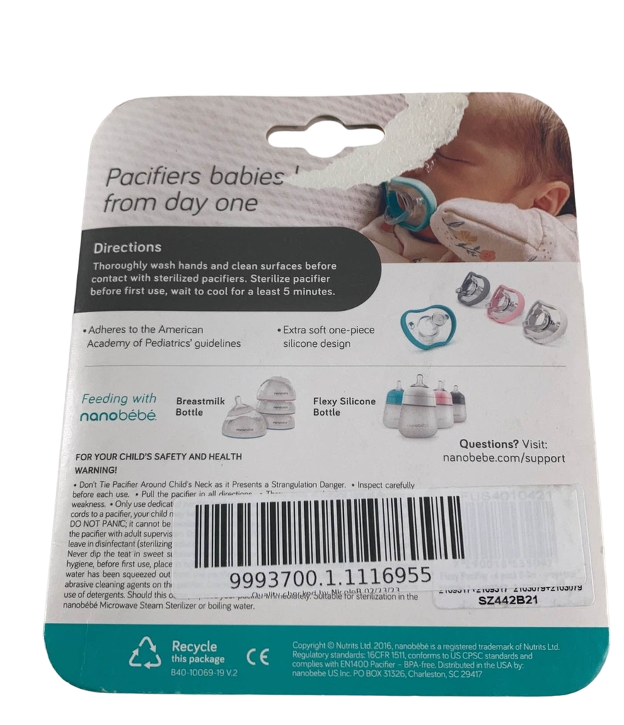 Nanobebe - 4Pk Black & Gray Flexy Active Baby Pacifiers 4/36M