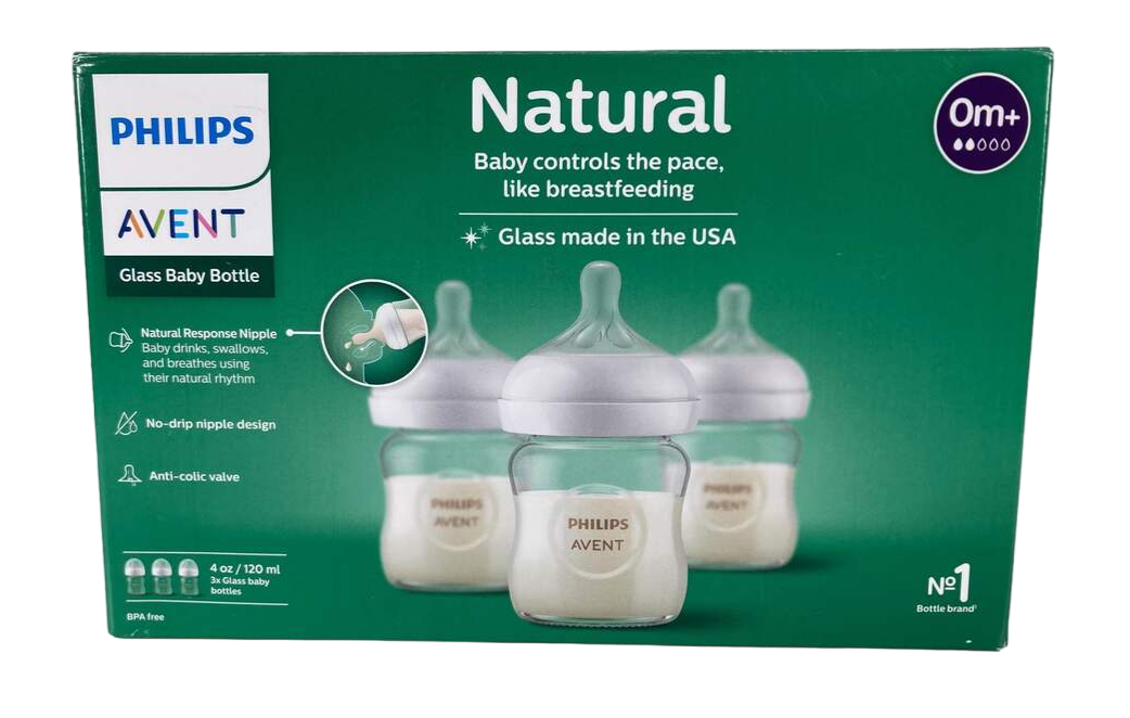 used Philips Avent Natural Glass Baby Bottles, 4oz, 3-Pack