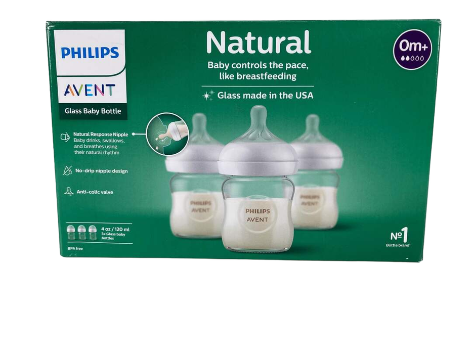 used Philips Avent Natural Glass Baby Bottles, 4oz, 3-Pack