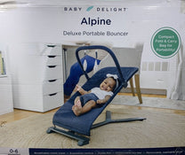 used Baby Delight Go With Me Alpine Deluxe Portable Bouncer, - Quilted Indigo