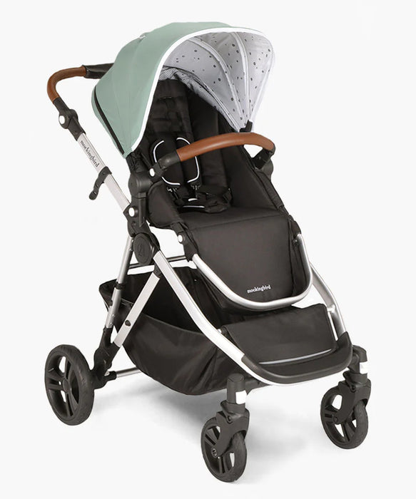 used Mockingbird Single to Double Stroller, Silver with Penny Leather, 2022, Windowpane, Sage