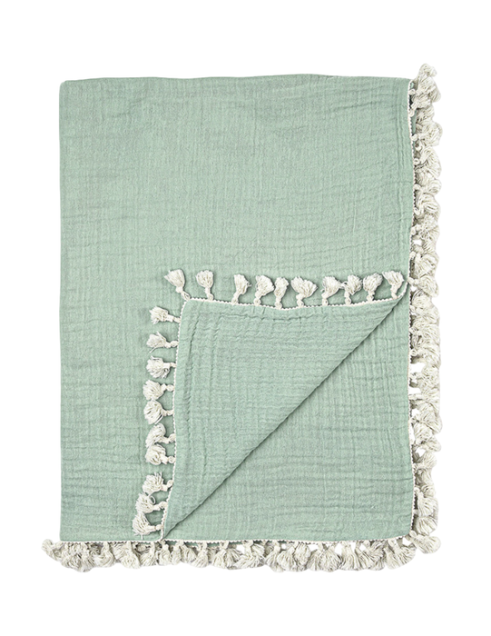 used Crane Baby 6 Layer Muslin Blanket, Evergreen