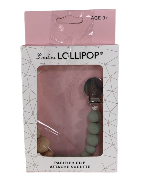 used LouLou Lollipop Pacifier Clip, Colour Block, Sage Green