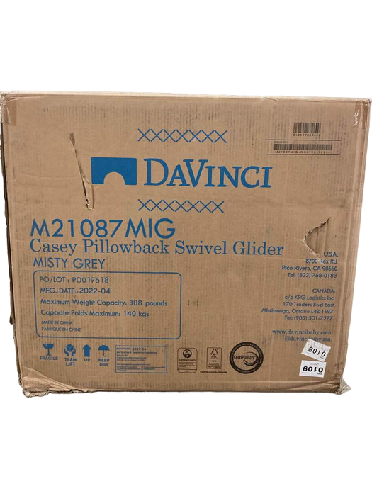 used DaVinci Casey Pillowback Swivel Glider, Misty Grey