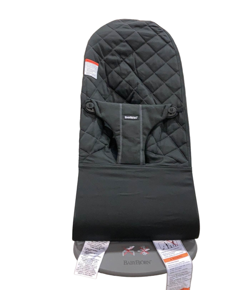 used BabyBjorn Bouncer Bliss, Dark Gray Frame, Black Cotton Classic Quilt