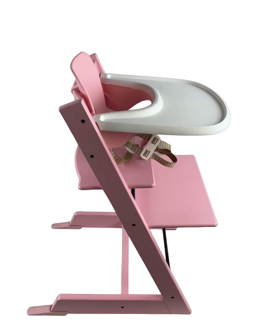 secondhand Stokke Tripp Trapp High Chair with Baby Set and Tray, White, Pink