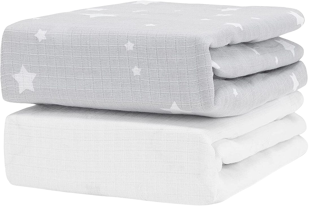 Newton 2 Pack Mini Crib Sheets, Twilight Stardust and White Solid