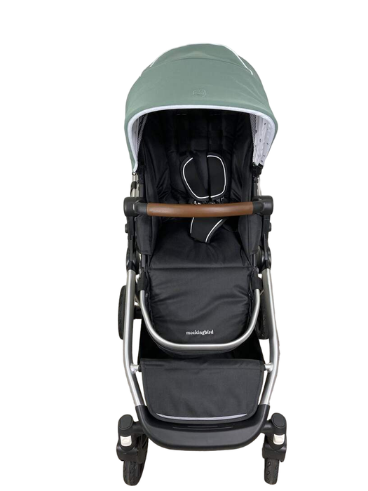 secondhand Mockingbird Single to Double Stroller, 2023, Silver with Penny Leather, Watercolor Drops, Sage