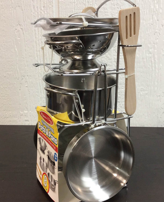 secondhand Melissa & Doug Stainless Steel Pots And Pans Pretend Play Kitchen Set