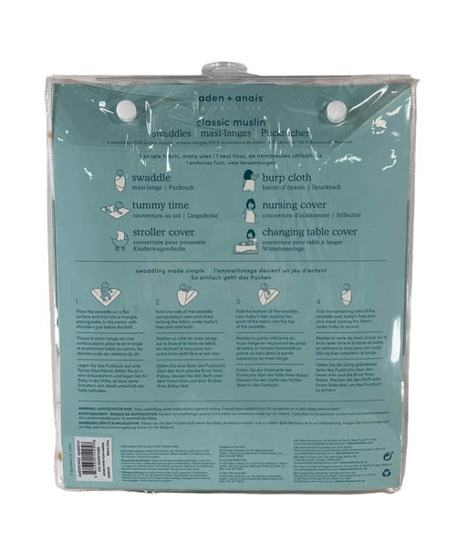 secondhand Aden + Anais Large Cotton Muslin Swaddle, 4 Pack