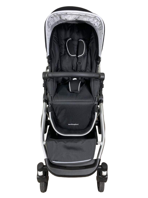 secondhand Mockingbird Single to Double Stroller, 2022, Silver with Black Leather, Watercolor Drops, Black