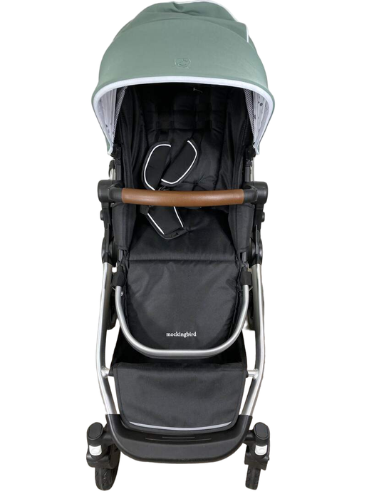 secondhand Mockingbird Single to Double Stroller, 2022, Silver with Penny Leather, Sage, Watercolor Drops