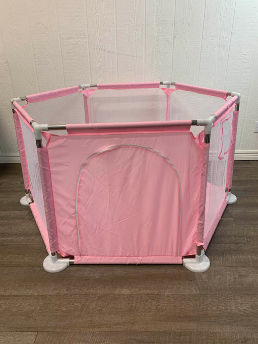 used Outerdo Baby Playpen 6 Sides with Round Zipper Door, Pink