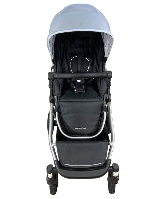 secondhand Mockingbird Single to Double Stroller, 2023, Silver with Black Leather, Watercolor Drops, Sky