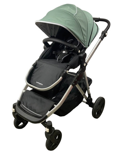 used Mockingbird Single to Double Stroller, 2023, Silver with Black Leather, Watercolor Drops, Sage