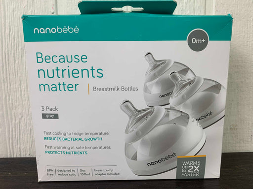 used Nanobébé Breastmilk Bottles 3 Pack, Gray